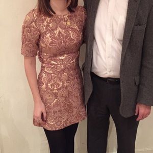 Metallic brocade pink dress